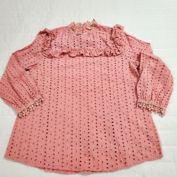 Entro Peach Eyelet and Ruffled Blouse - Sz small - Picture 1 of 9
